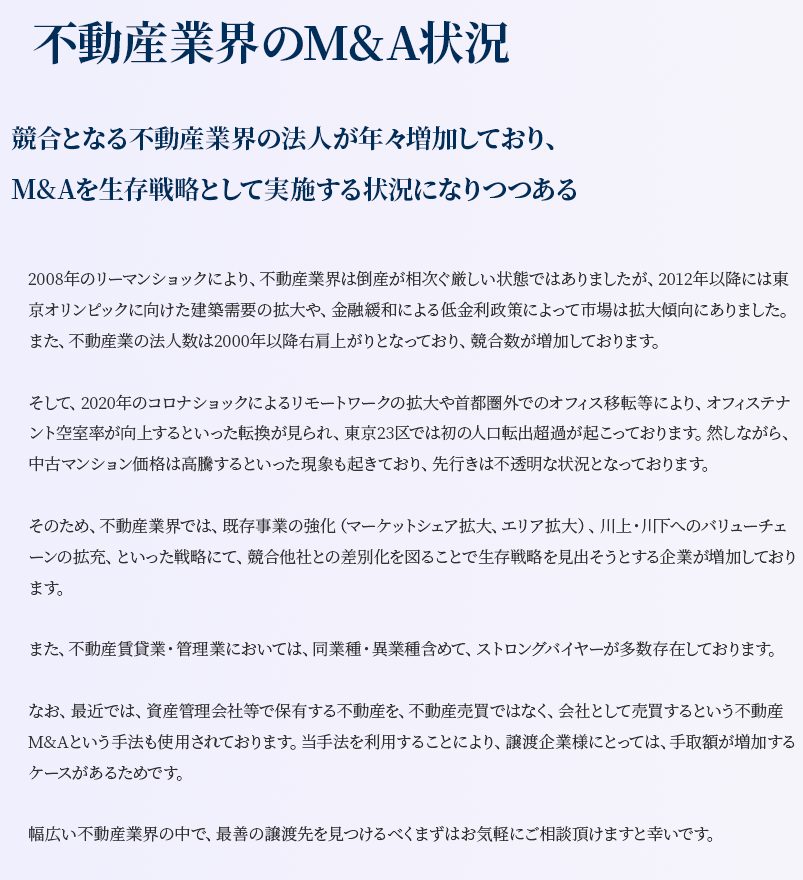 不動産業界のM&A状況